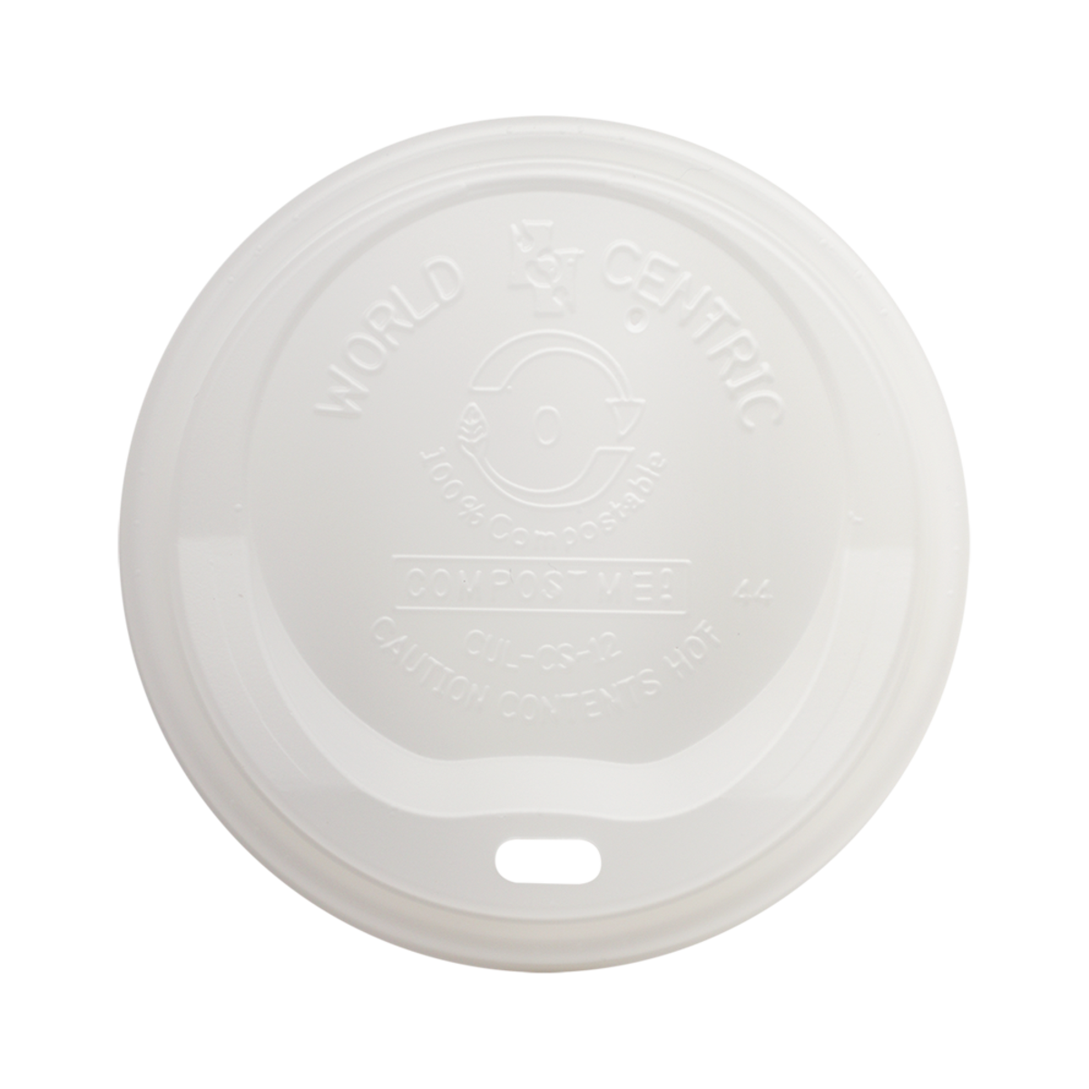 World Centric Hot Cup Lid 10–20oz White CPLA Compostable (QTY 1000), SKU CUL-CS-12