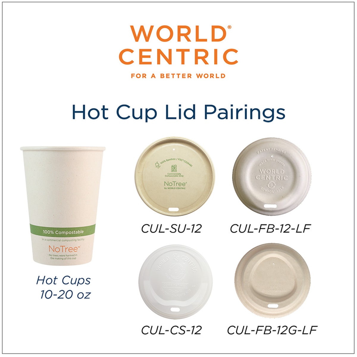 World Centric LID Paper - 10-20 oz Hot Cups (QTY:1000)