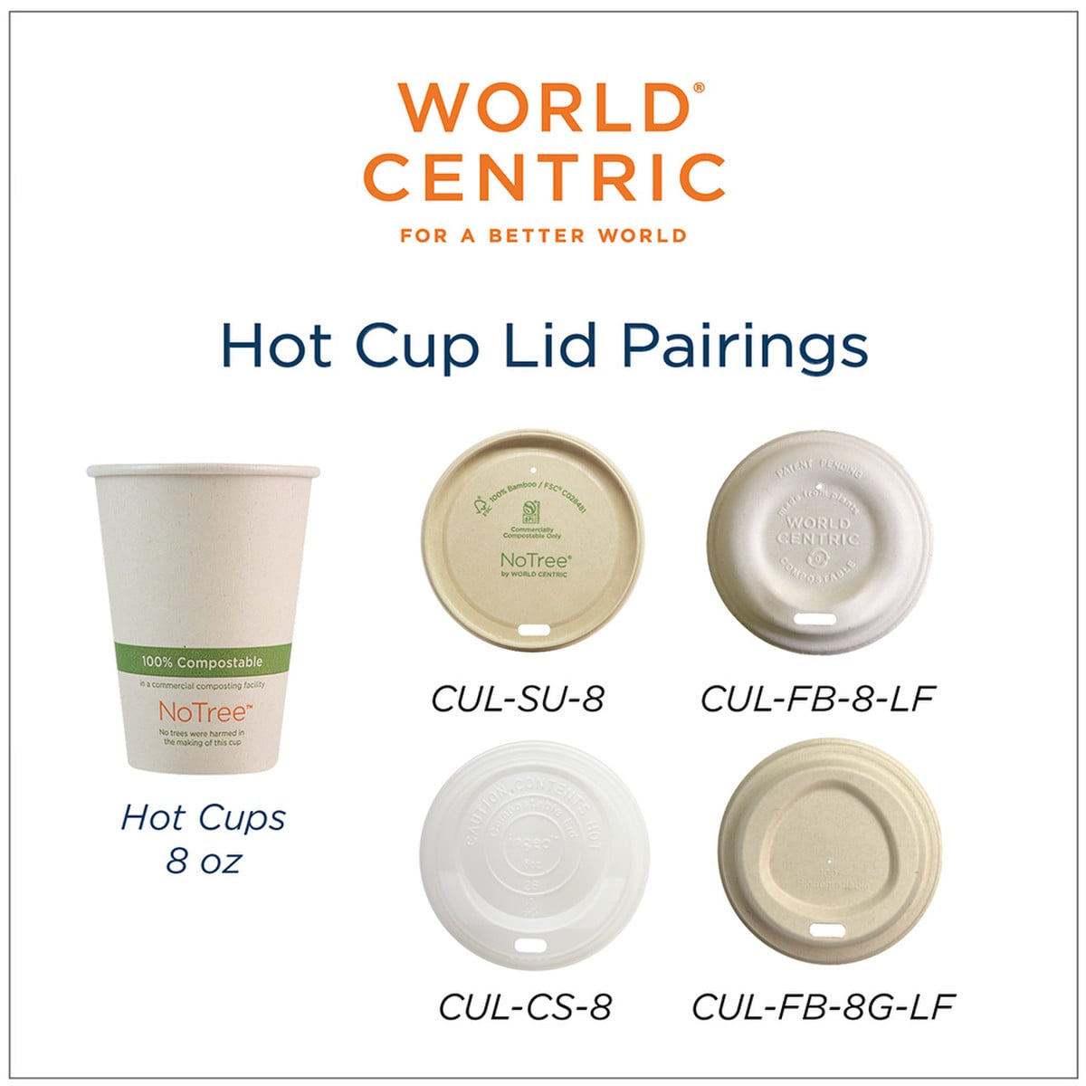 World Centric LID Paper - 8 oz Hot Cups (QTY:1000)