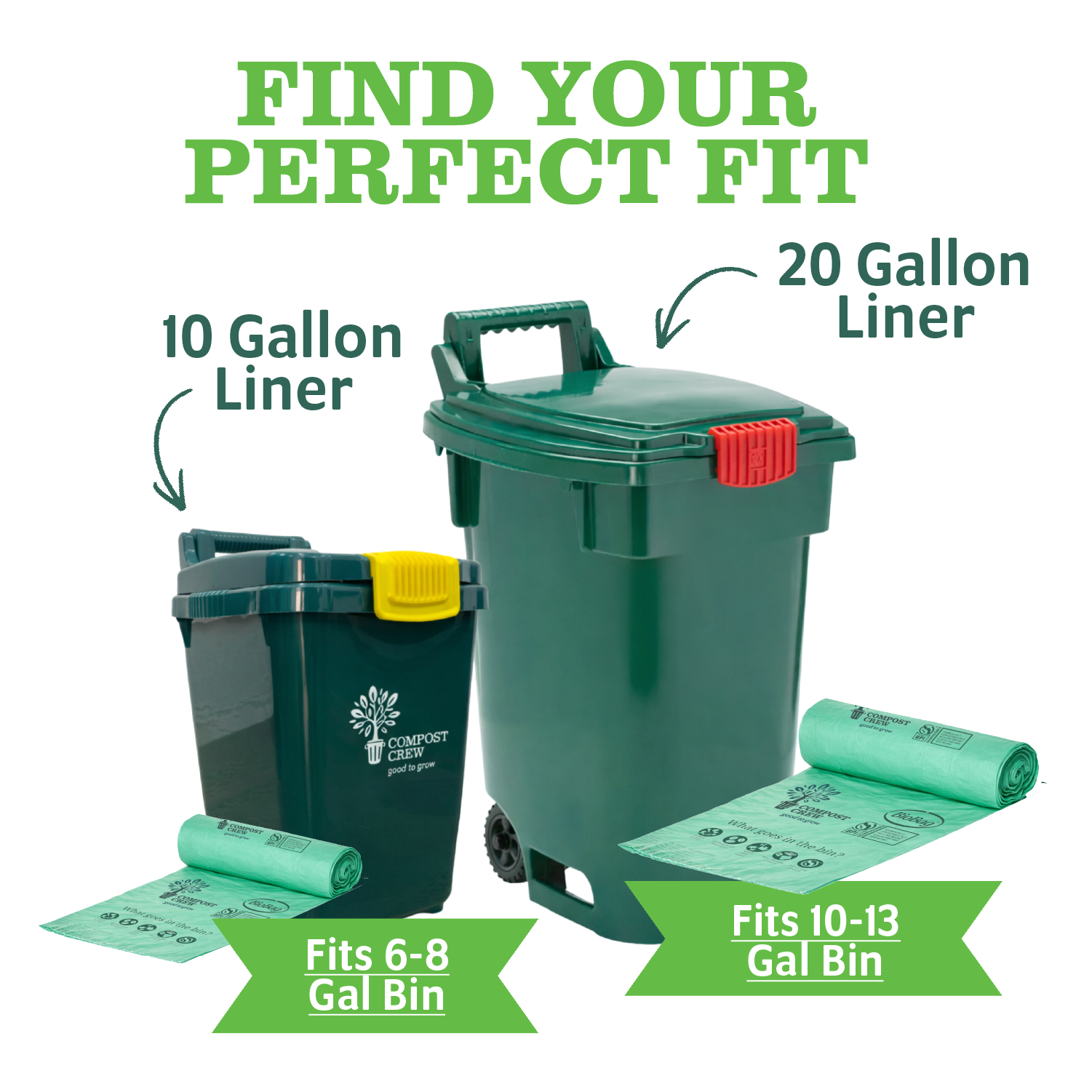 Compost Crew® Compostable Trash Bags Liners  – Heavy-Duty, BPI Certified, Leak-Resistant Liners