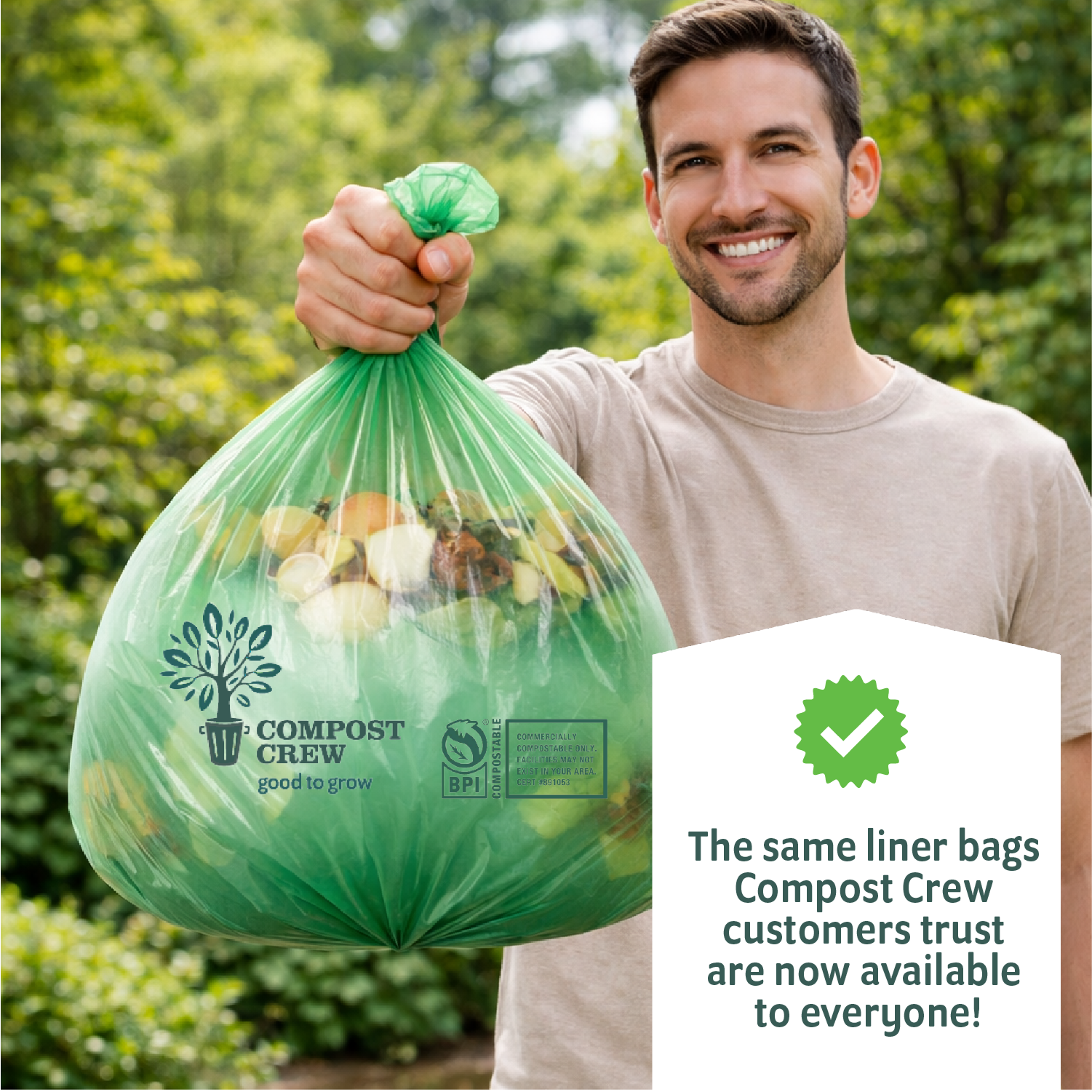 Compost Crew® Compostable Trash Bags Liners  – Heavy-Duty, BPI Certified, Leak-Resistant Liners