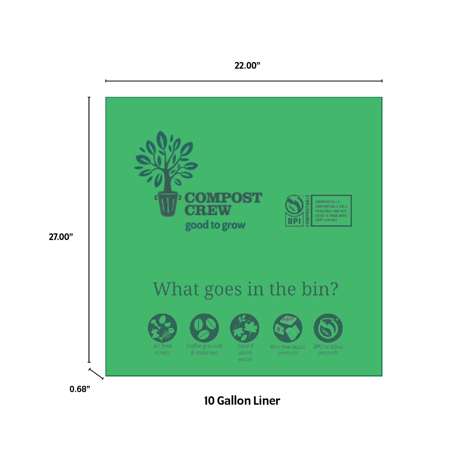 Compost Crew® Compostable Trash Bag Liners  – Heavy-Duty, BPI Certified, Leak-Resistant Liners