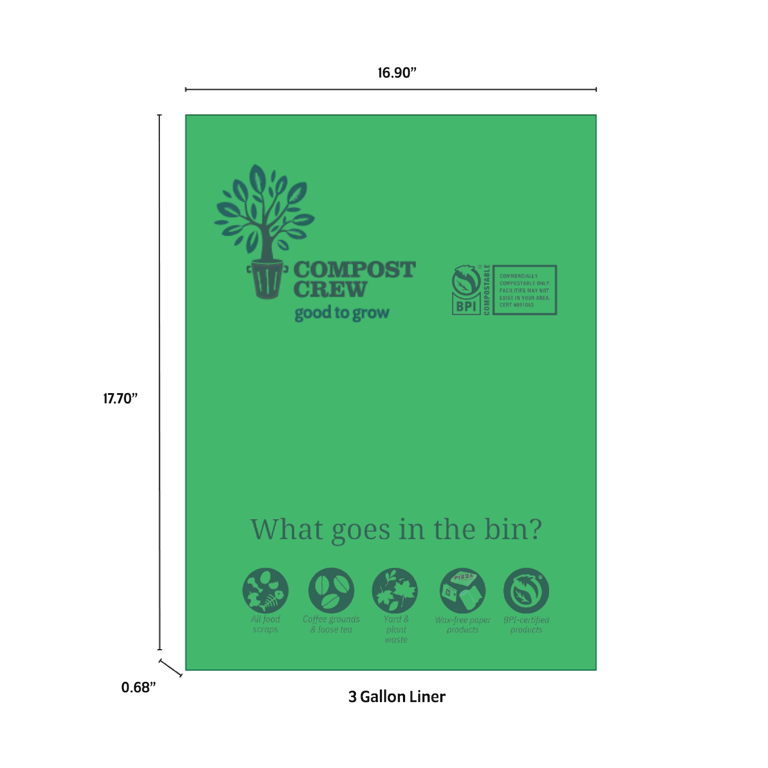 Compost Crew® Compostable Trash Bag Liners  – Heavy-Duty, BPI Certified Liners