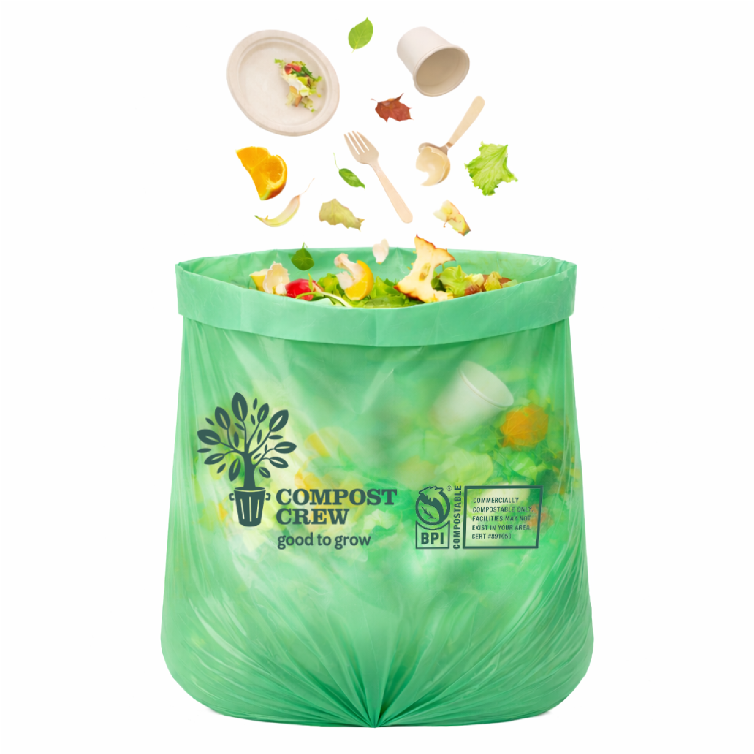 Compost Crew® Compostable Trash Bag Liners  – Heavy-Duty, BPI Certified, Leak-Resistant Liners