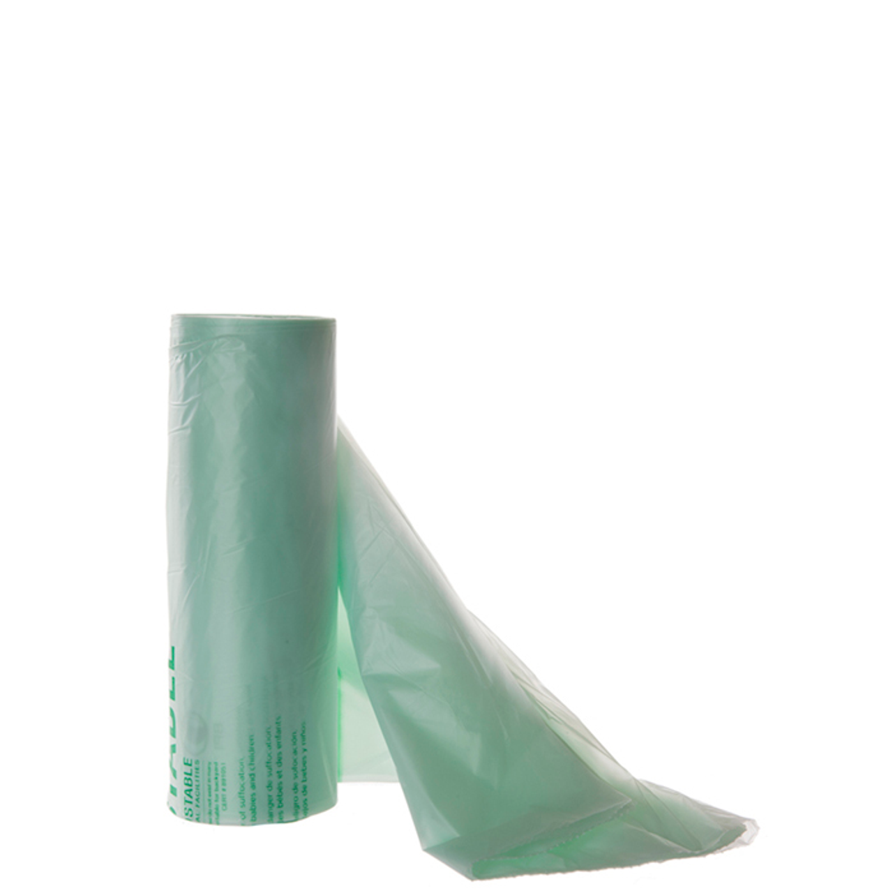 GreenStripe Compostable Can Liners, 24x32in, 13 gallon, 0.88mil, Green, 25 bags per roll, 8 rolls per case (QTY:200)