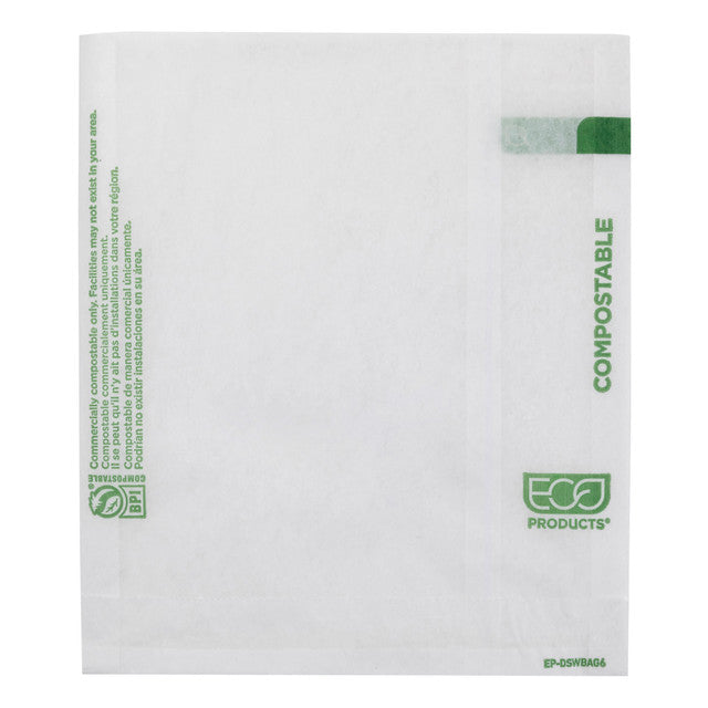 Eco-Products GreenStripe 6x6.5 Compostable Dry Wax White Sandwich Bags (QTY 2000), SKU EP-DSWBAG6