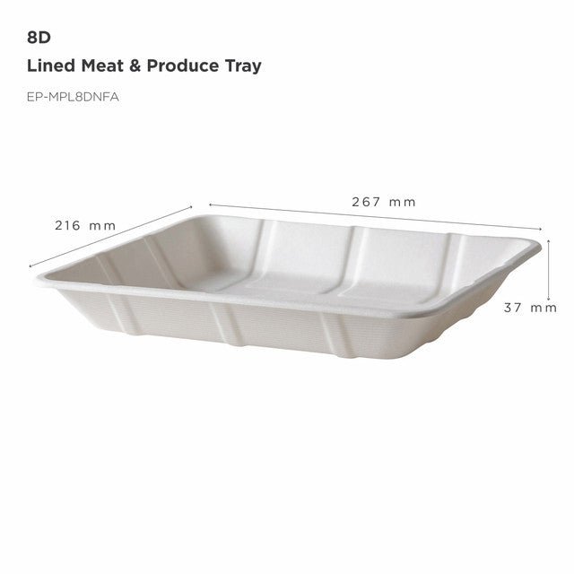 GreenStripe Vanguard Renewable & Compostable Lined Molded Fiber Meat & Produce Trays, 10.5 x 8.5 x 1.475in, 8D (QTY:300)