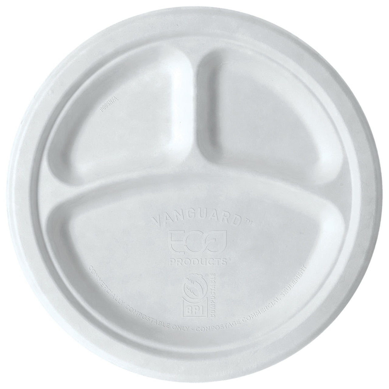 Vanguard Renewable & Compostable Sugarcane Plates - 10in 3-Cmpt (QTY:500)