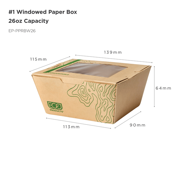 GreenStripe Renewable & Compostable 26oz Windowed Food Box #1, FSC Mix Credit SA-COC-013255 (QTY:200)