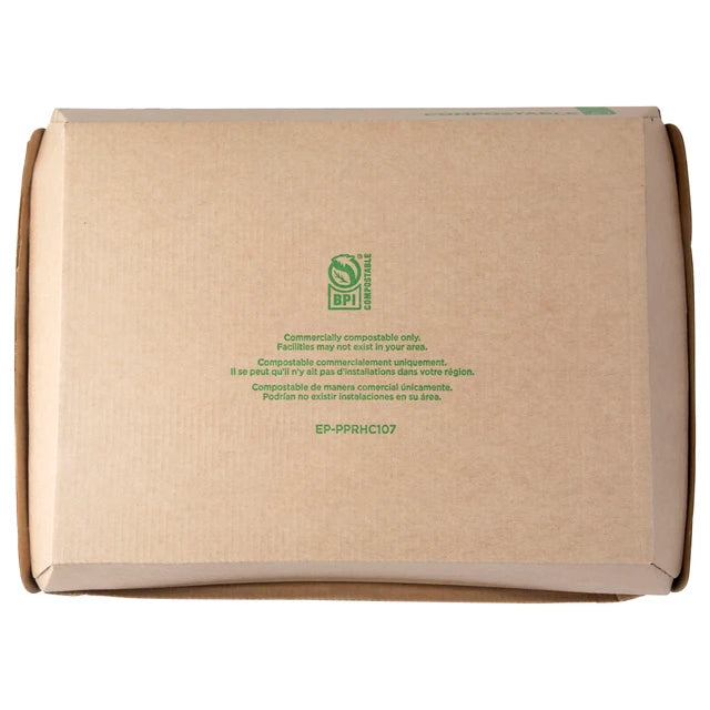 Eco-Products 10 x 7 in Corrugate Clamshell Kraft Compostable No Added PFAS (QTY 300), SKU EP-PPRHC107