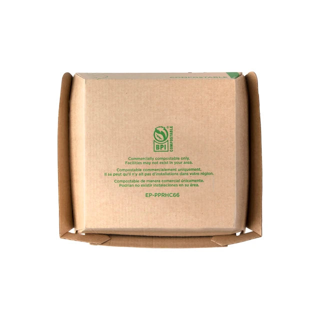 Eco-Products 6 x 6 in Corrugate Clamshell Kraft Compostable No Added PFAS (QTY 510), SKU EP-PPRHC66
