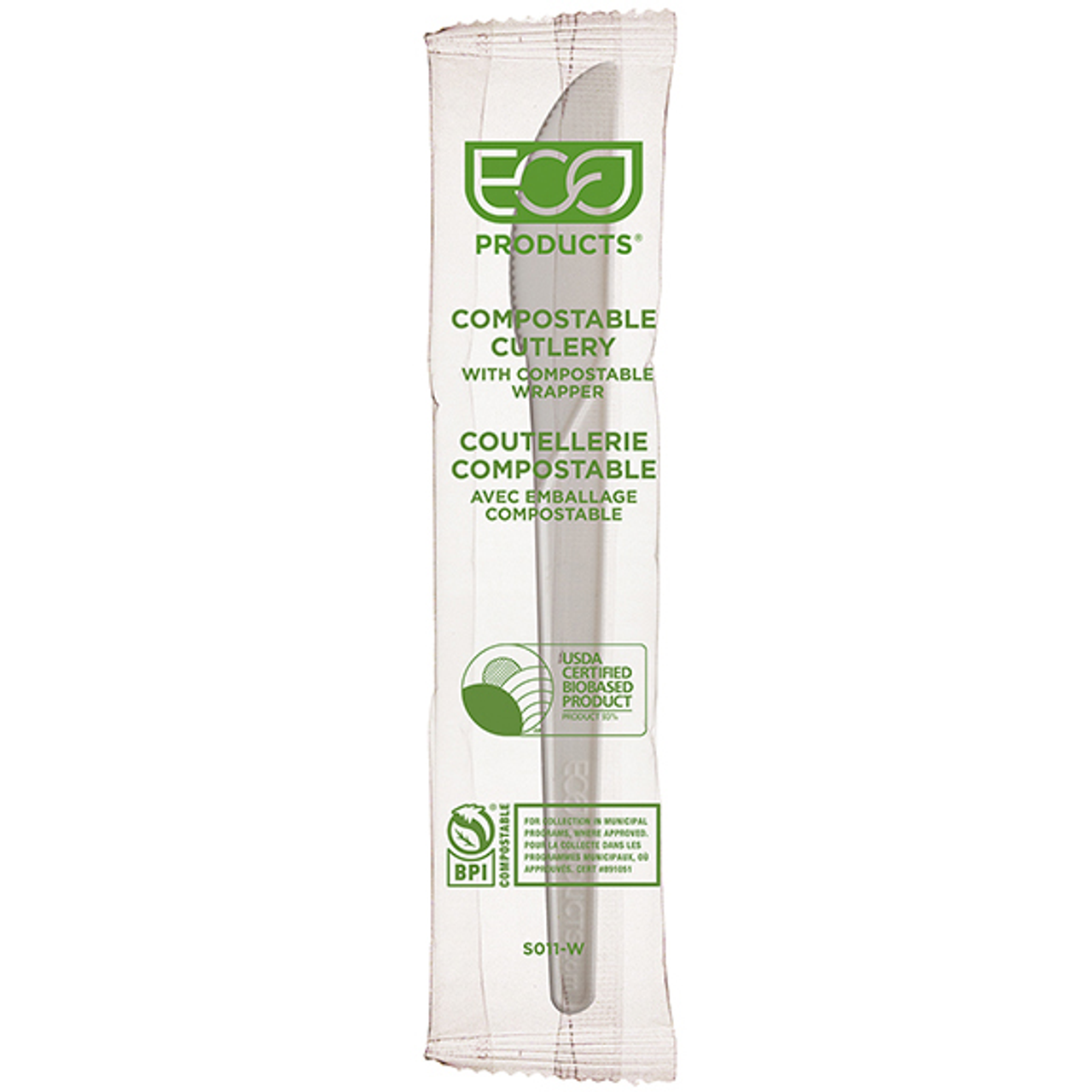 Plantware Renewable & Compostable Individually Wrapped Knife - 6in White, Compostable Wrapper (QTY:1000)