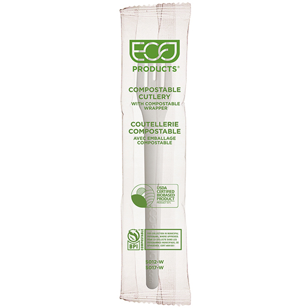 Plantware Renewable & Compostable Individually Wrapped Fork - 6in White, Compostable Wrapper (QTY:1000)