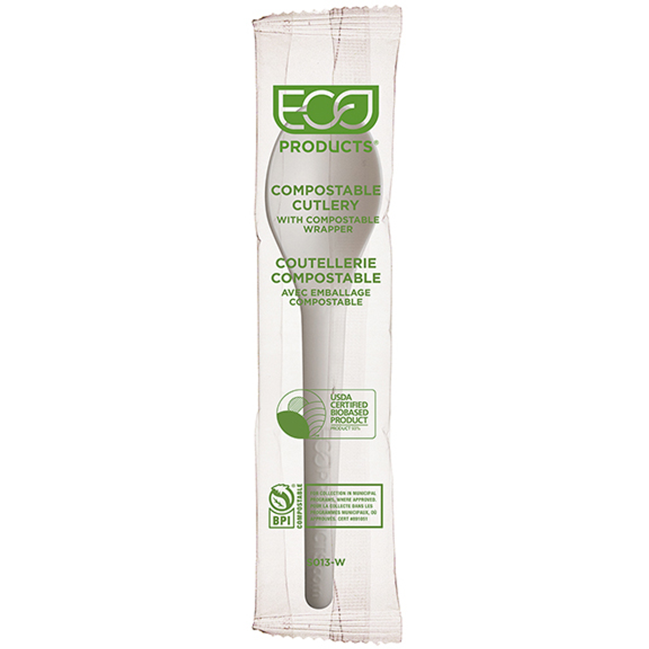 Plantware Renewable & Compostable Individually Wrapped Spoon - 6in White, Compostable Wrapper (QTY:1000)