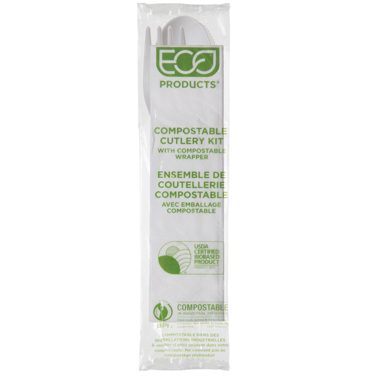 Eco-Products Plantware Compostable Cutlery Kit 6 in (Fork, Knife, Spoon, Napkin) (QTY 250), SKU EP-S015