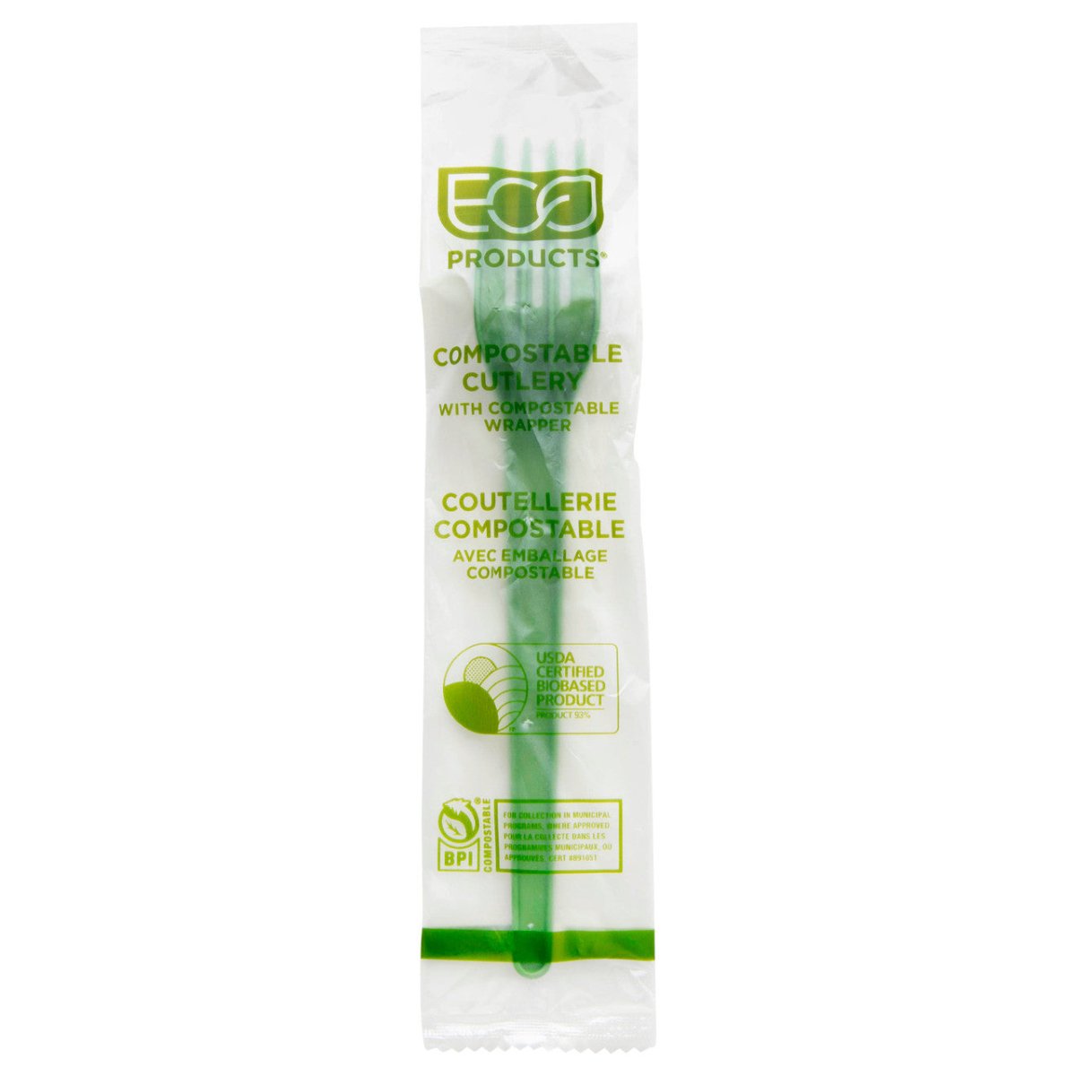 GreenStripe Plantware Renewable & Compostable Individually Wrapped Fork - 7in Green, Compostable Wrapper (QTY:1000)