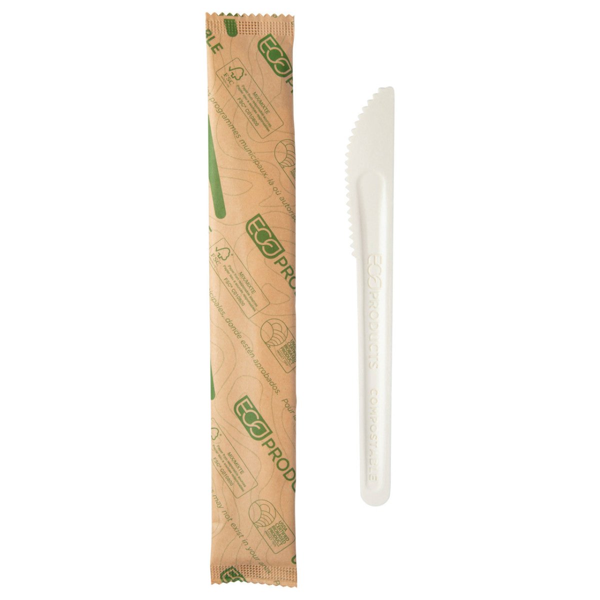 GreenStripe Renewable & Compostable Paper Cutlery Wrapped 6" Knife FSC MIX CREDIT (QTY:500)