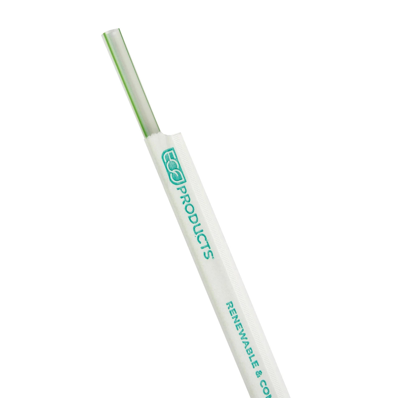 Eco-Products 9.5 in PLA Wrapped Straw 8 mm Clear with Green Stripe, Compostable (QTY 4800), SKU EP-ST990-GS