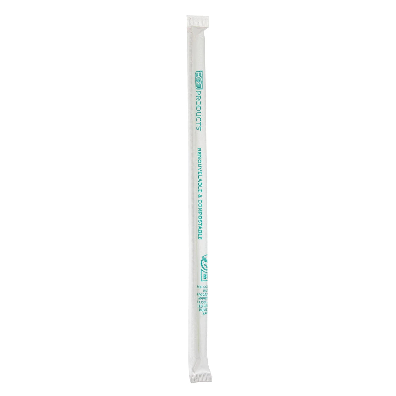 Eco-Products 9.5 in PLA Wrapped Straw 8 mm Clear with Green Stripe, Compostable (QTY 4800), SKU EP-ST990-GS
