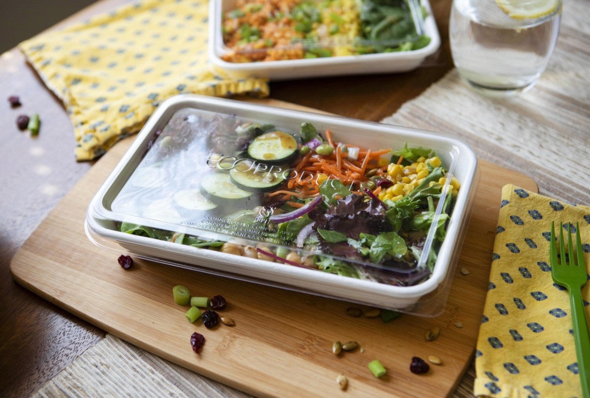 GreenStripe WorldView Renewable & Compostable Lid, Low Profile Vented, Fits 10 x 7in Molded Fiber Base (QTY:200)