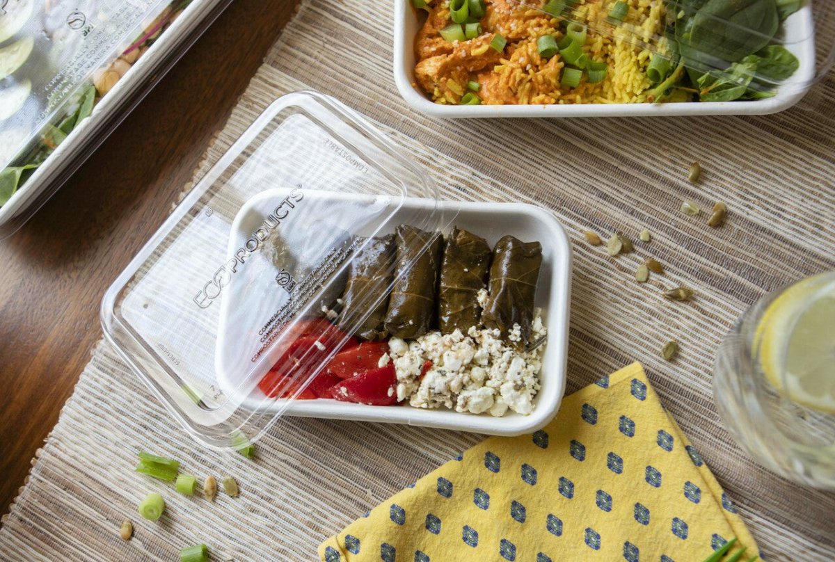 GreenStripe WorldView Renewable & Compostable Lid, Low Profile Vented, Fits 12 and 16oz Rectangle Molded Fiber Take-Out Containers (QTY:400)