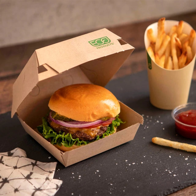 Eco-Products 6 x 6 in Corrugate Clamshell Kraft Compostable No Added PFAS (QTY 510), SKU EP-PPRHC66