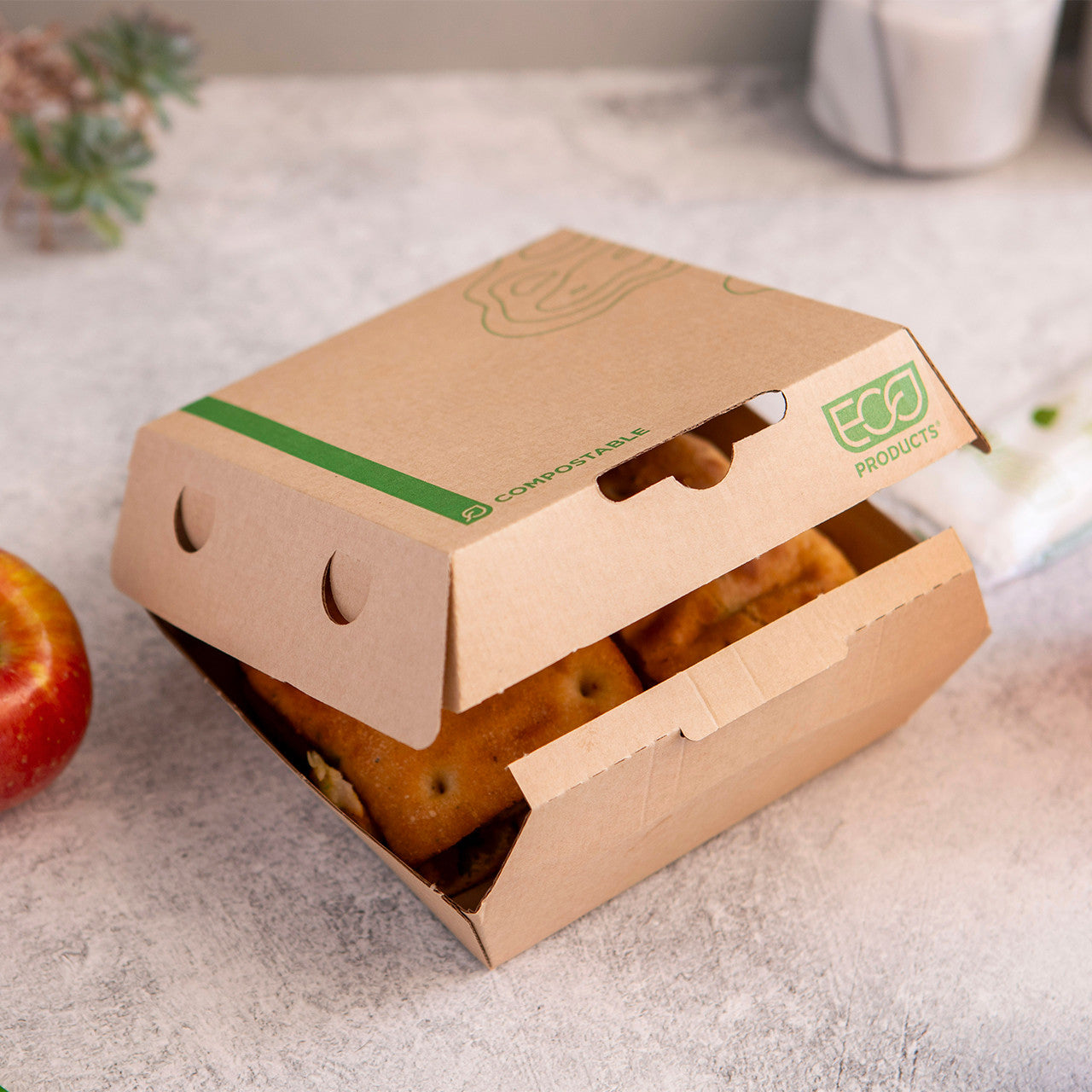 Eco-Products 7 x 6 in Corrugate Clamshell Kraft Compostable No Added PFAS (QTY 300), SKU EP-PPRHC76