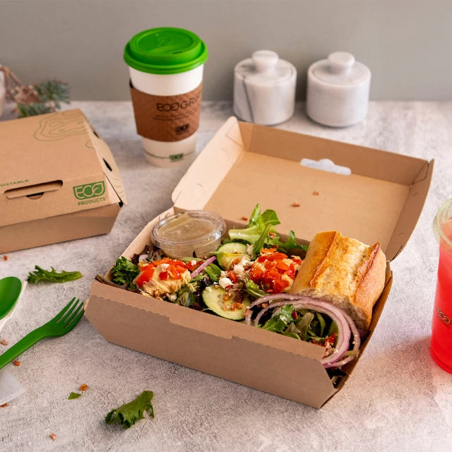 Eco-Products 10 x 7 in Corrugate Clamshell Kraft Compostable No Added PFAS (QTY 300), SKU EP-PPRHC107