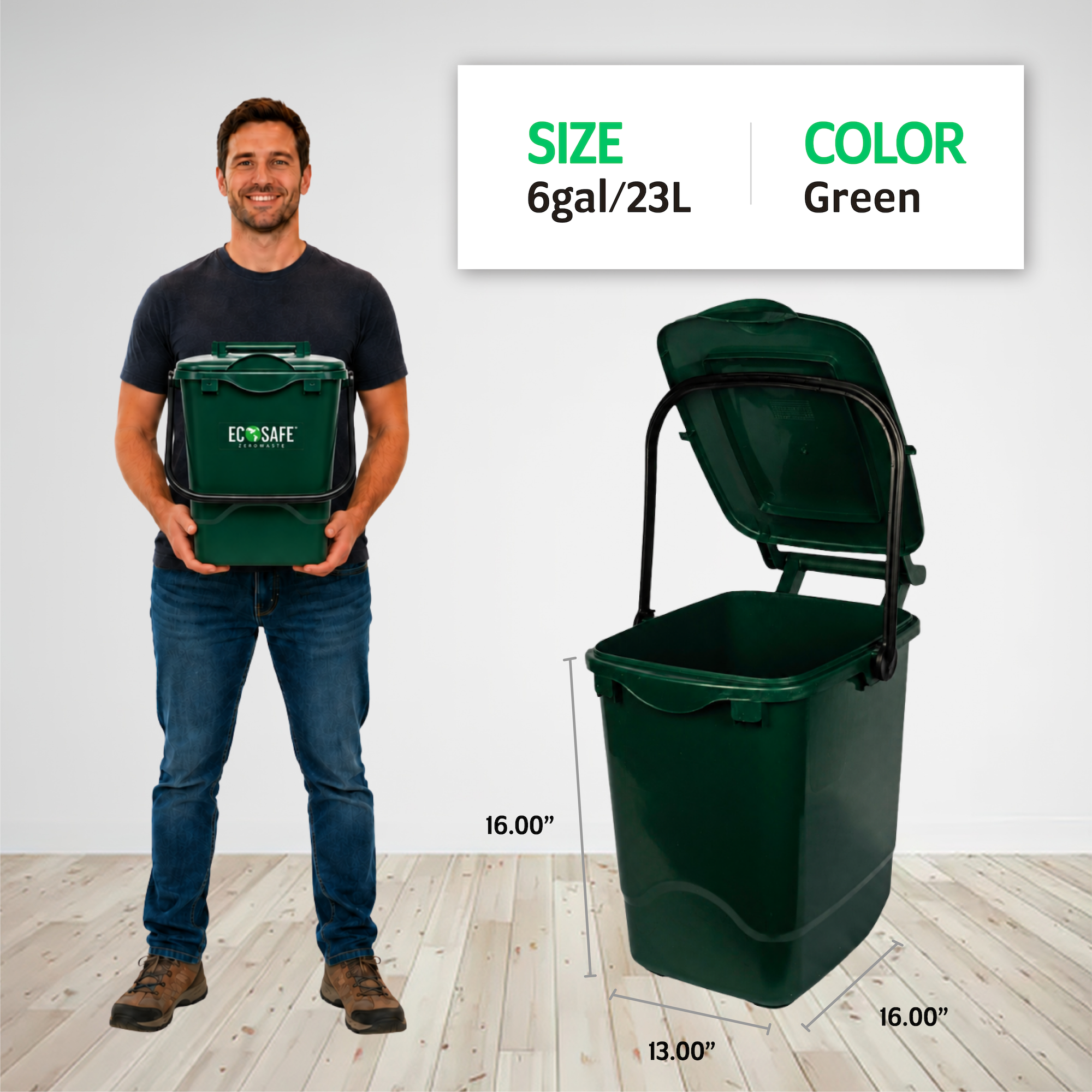 [Out Of Stock Until July 2026] EcoSafe 6 Gallon Bin Caddy & Liners (QTY: 1 Bin + 24 Liners)