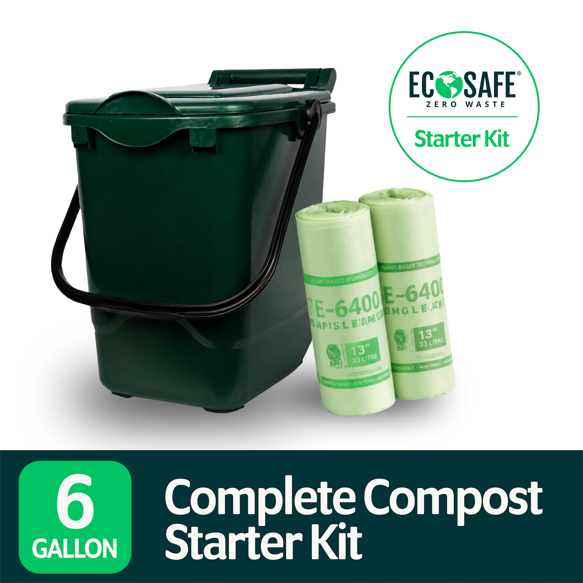 [Out Of Stock Until July 2026] EcoSafe 6 Gallon Bin Caddy & Liners (QTY: 1 Bin + 24 Liners)