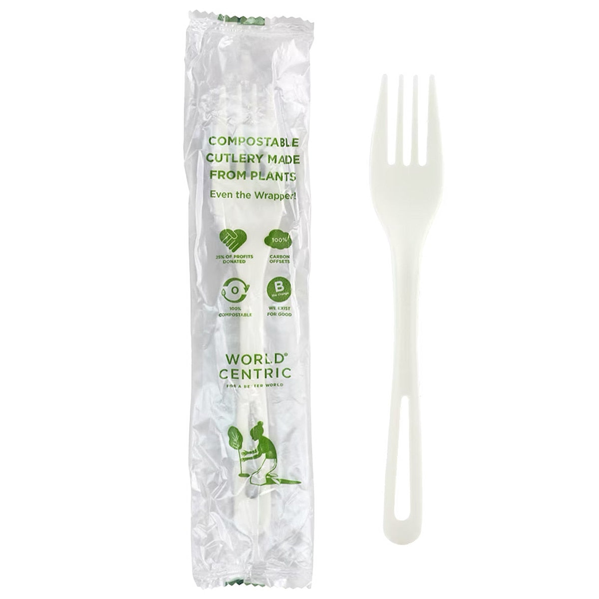 World Centric 6.3 in Ribbed TPLA Fork Wrapped Compostable Cutlery (QTY 750), SKU FO-PS-IL