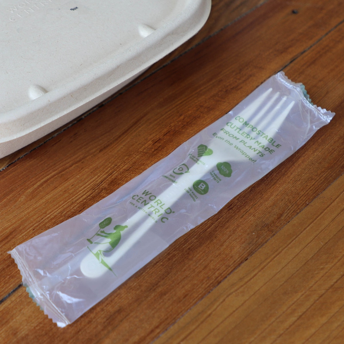 World Centric 6.3in TPLA Fork Individually Wrapped Compostable Plant-Based Cutlery (QTY 750), SKU FO-PS-I