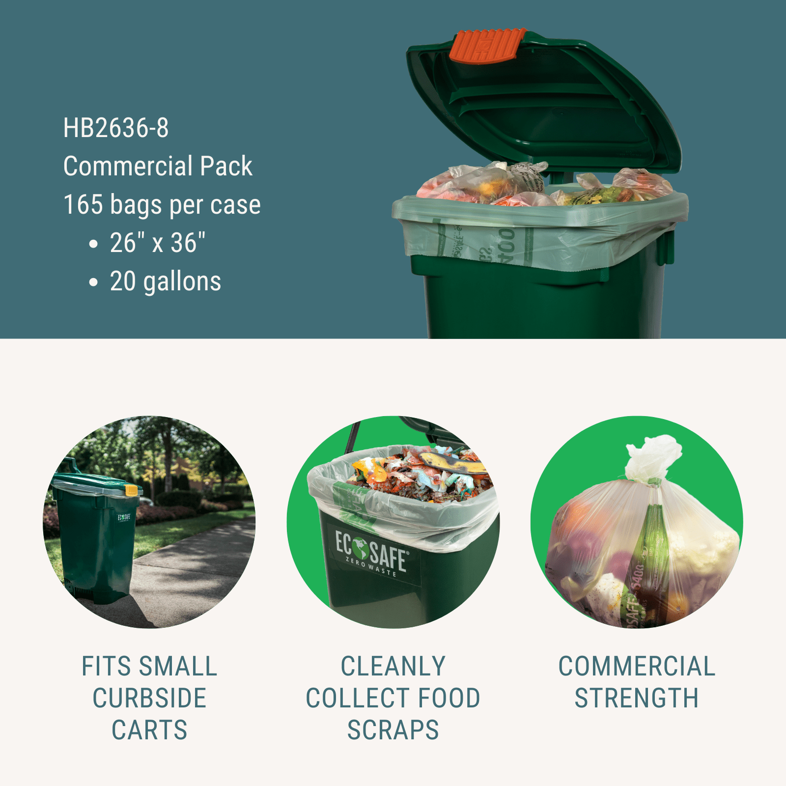 20 Gallon Compostable Bags EcoSafe 26x36 (QTY: 165)