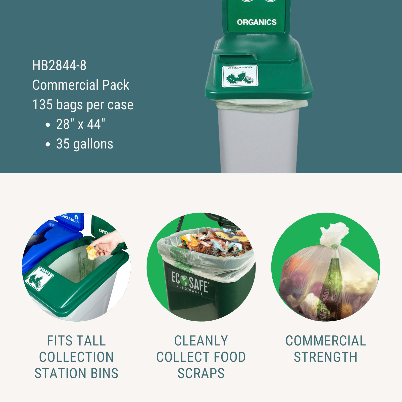 EcoSafe 28×44″ Compostable Bag / Liner - 35 Gal (QTY:135)