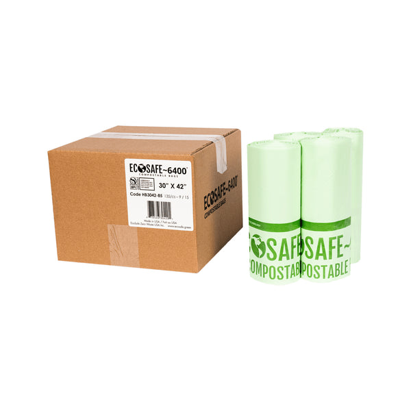 EcoSafe Zero Waste 35 Gallon Compostable Bags 30x42 (QTY 135), SKU HB3042-8