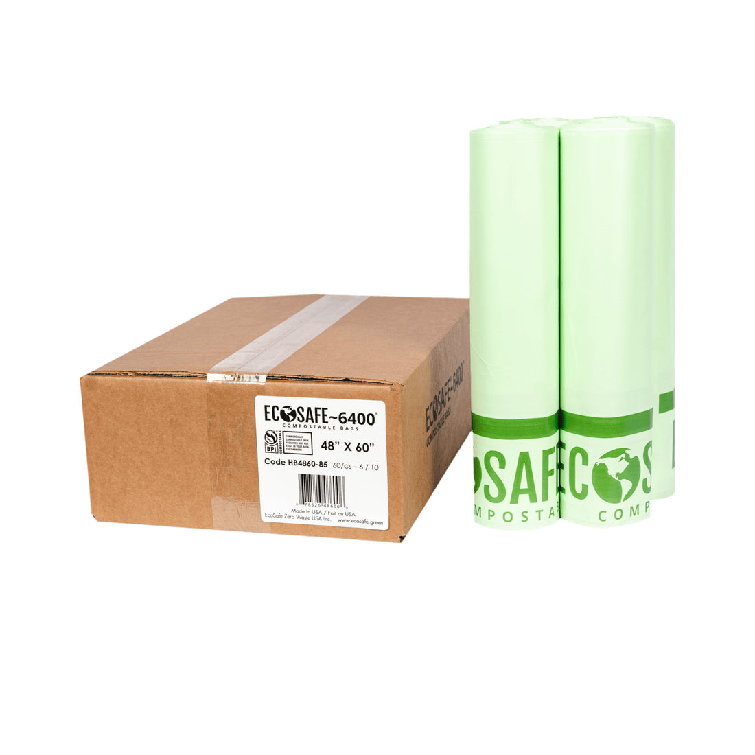 EcoSafe Zero Waste 64 Gallon Compostable Bags 48x60" (QTY 60), SKU HB4860-85