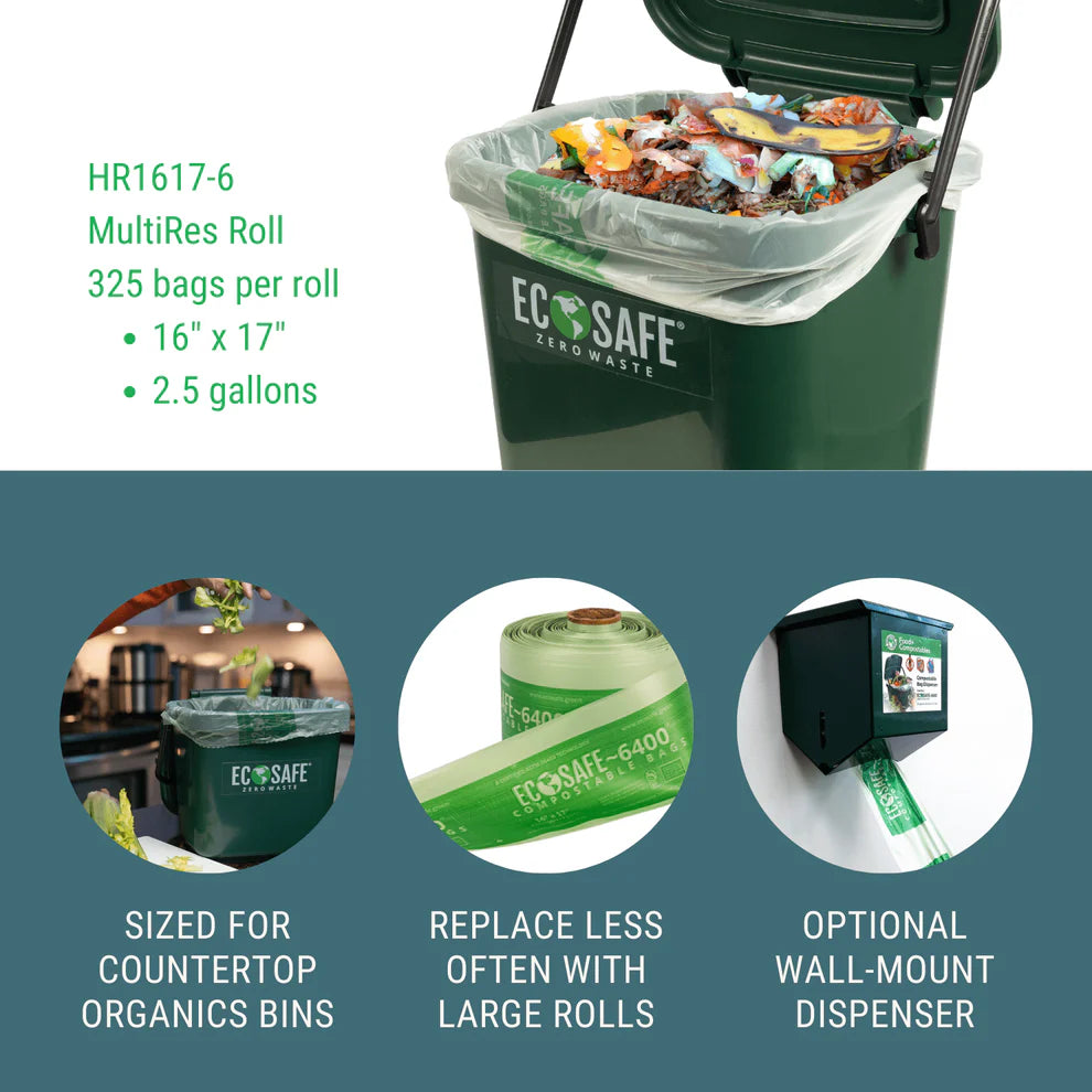 For Dispenser: 2.5 Gal Compostable Bags EcoSafe 16x17” MultiRes (QTY 1300)