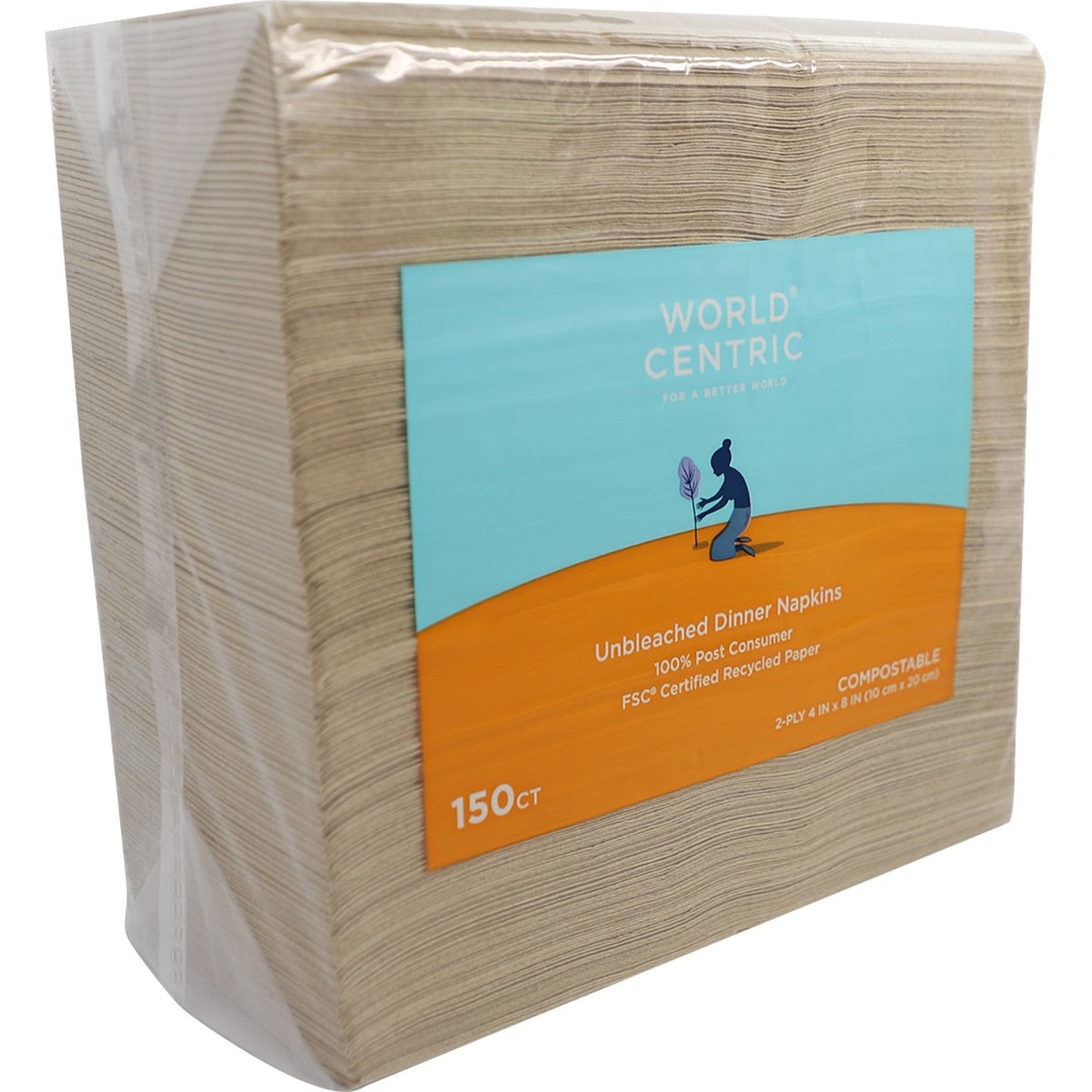 World Centric 2-Ply Dinner Napkins 4x8in Recycled Paper Compostable (QTY 3000), SKU NP-SC-DN