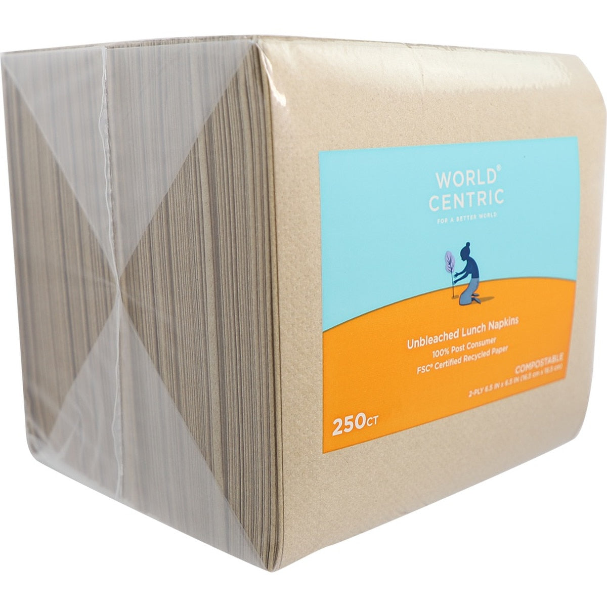 World Centric 6.5x6.5" 2-Ply Square Lunch Napkins Recycled Paper (QTY 4500), SKU NP-SC-LN