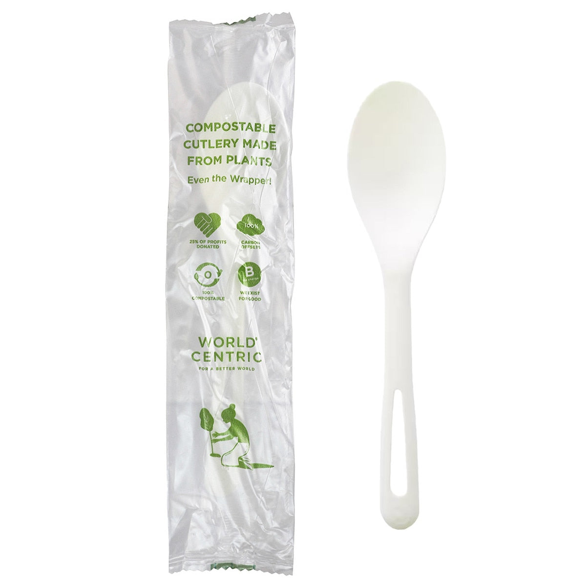 World Centric 6 in Ribbed TPLA Spoon Wrapped Compostable Cutlery (QTY 750), SKU SP-PS-IL