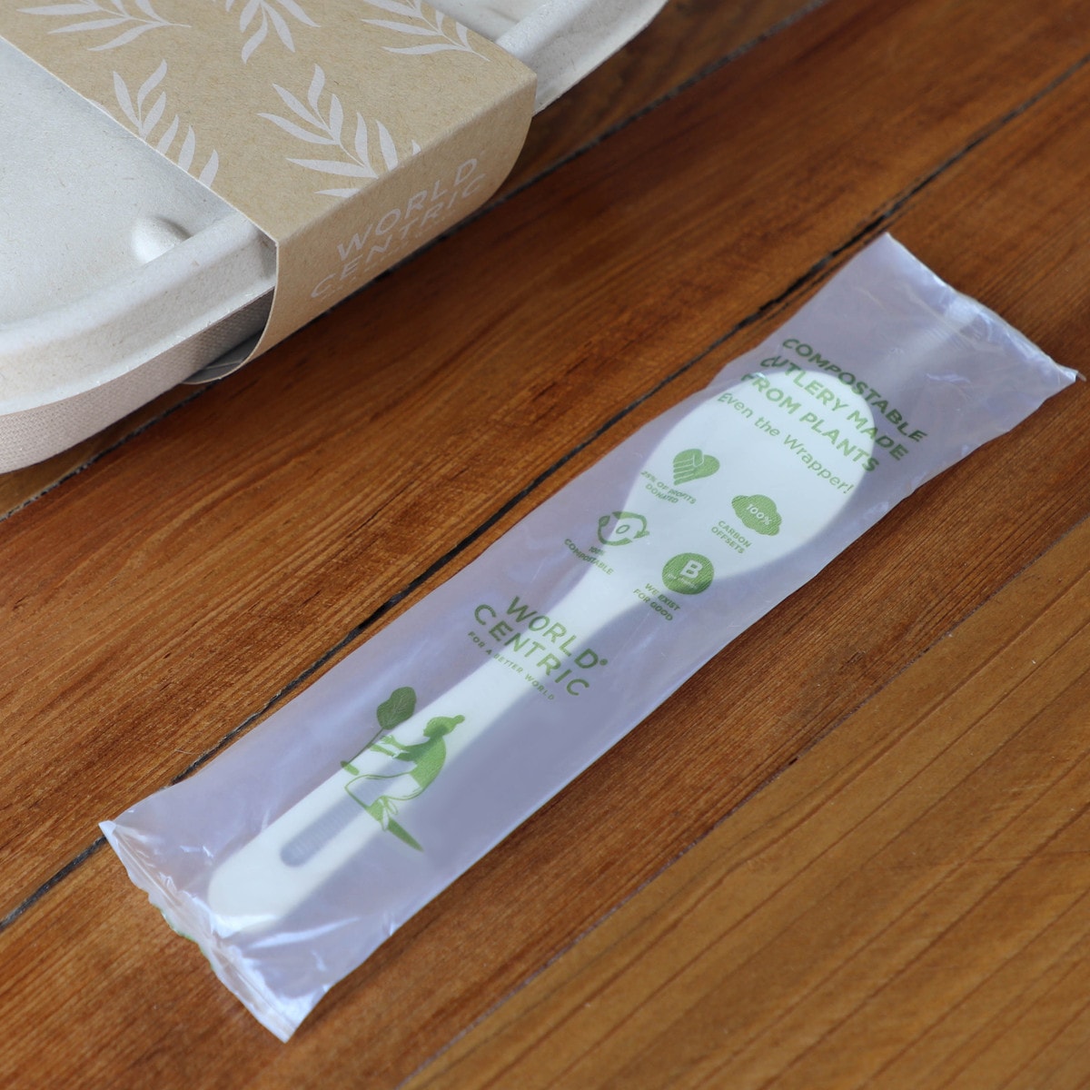 World Centric 6in TPLA Compostable Spoon Individually Wrapped Plant-Based Cutlery (QTY 750), SKU SP-PS-I