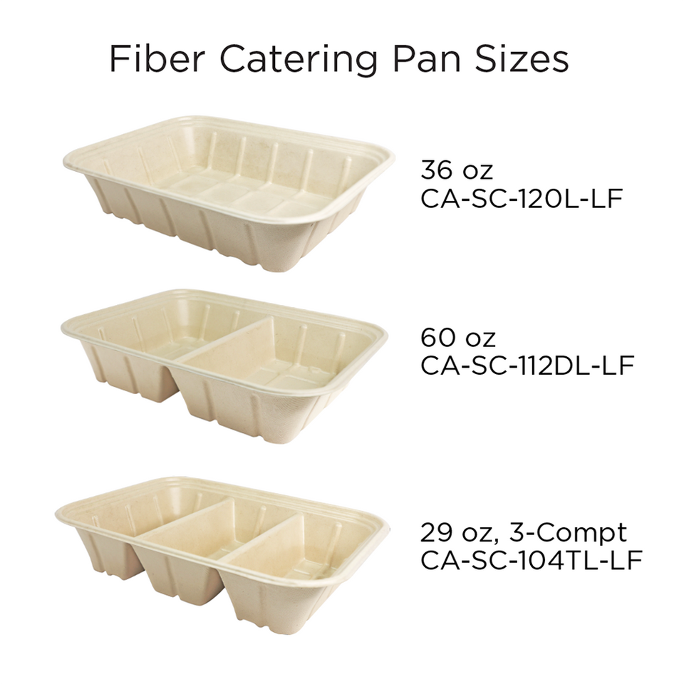 World Centric 104 oz Fiber Catering Pan 3-Compartment PLA Lined Compostable (QTY 200), SKU CA-SC-104TL-LF