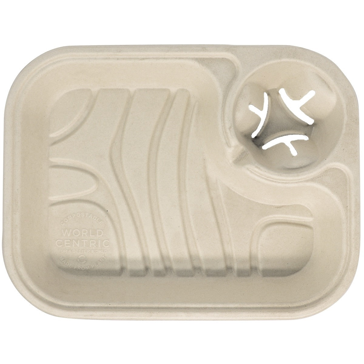 World Centric 13x10 in Large Serving Tray with Cup Holder Compostable Fiber Tray (QTY 200), SKU TR-FB-1310CC-LFS