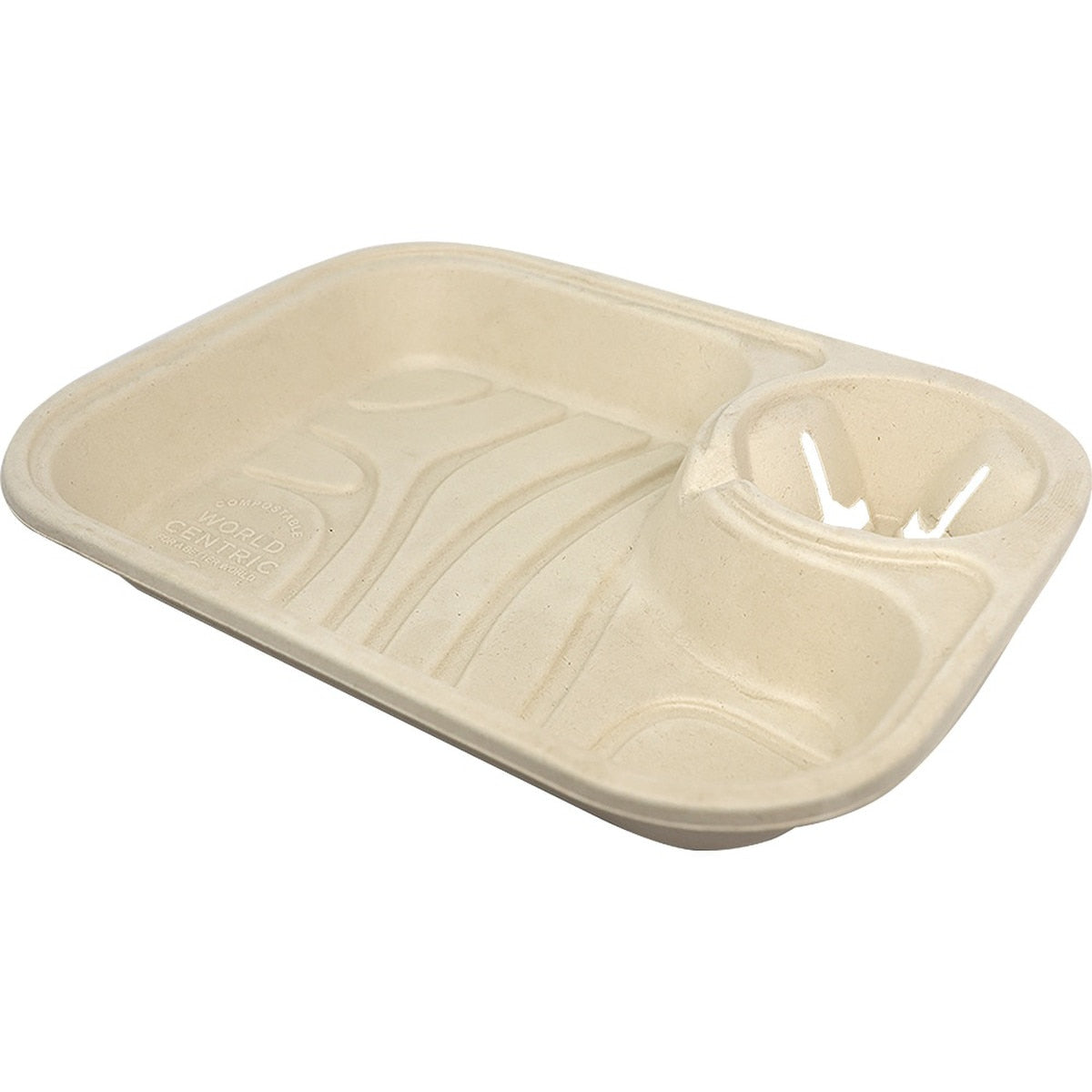 World Centric 13x10 in Large Serving Tray with Cup Holder Compostable Fiber Tray (QTY 200), SKU TR-FB-1310CC-LFS