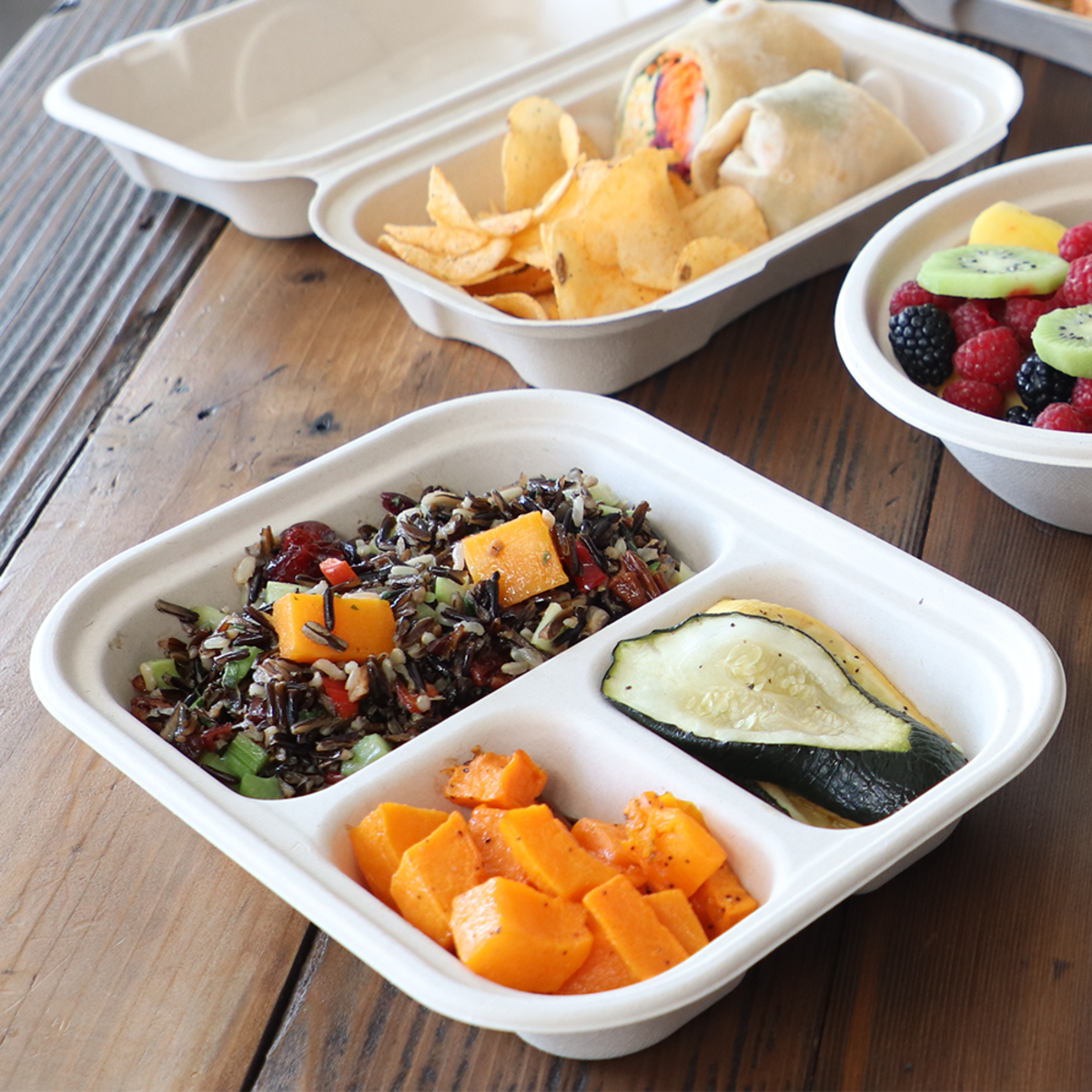 World Centric 29 oz 3-Compartment Fiber Takeout Container Compostable (QTY 400), SKU TR-SC-U10T-LFP