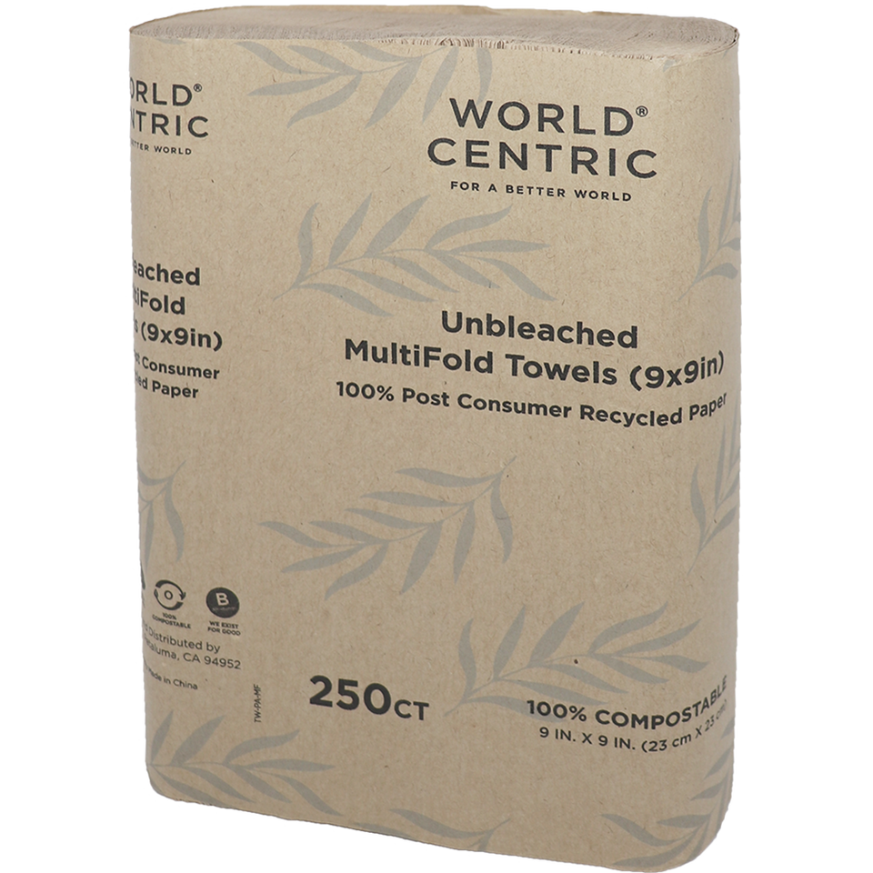 World Centric 3 x 9in Multi-Fold Paper Towels 100% Recycled Compostable (QTY 4000), SKU TW-PA-MF
