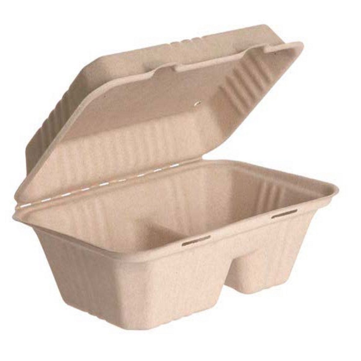 Vegware 10" x 7" 2-Compt Clamshell Natural Brown Molded Fiber (QTY:200)