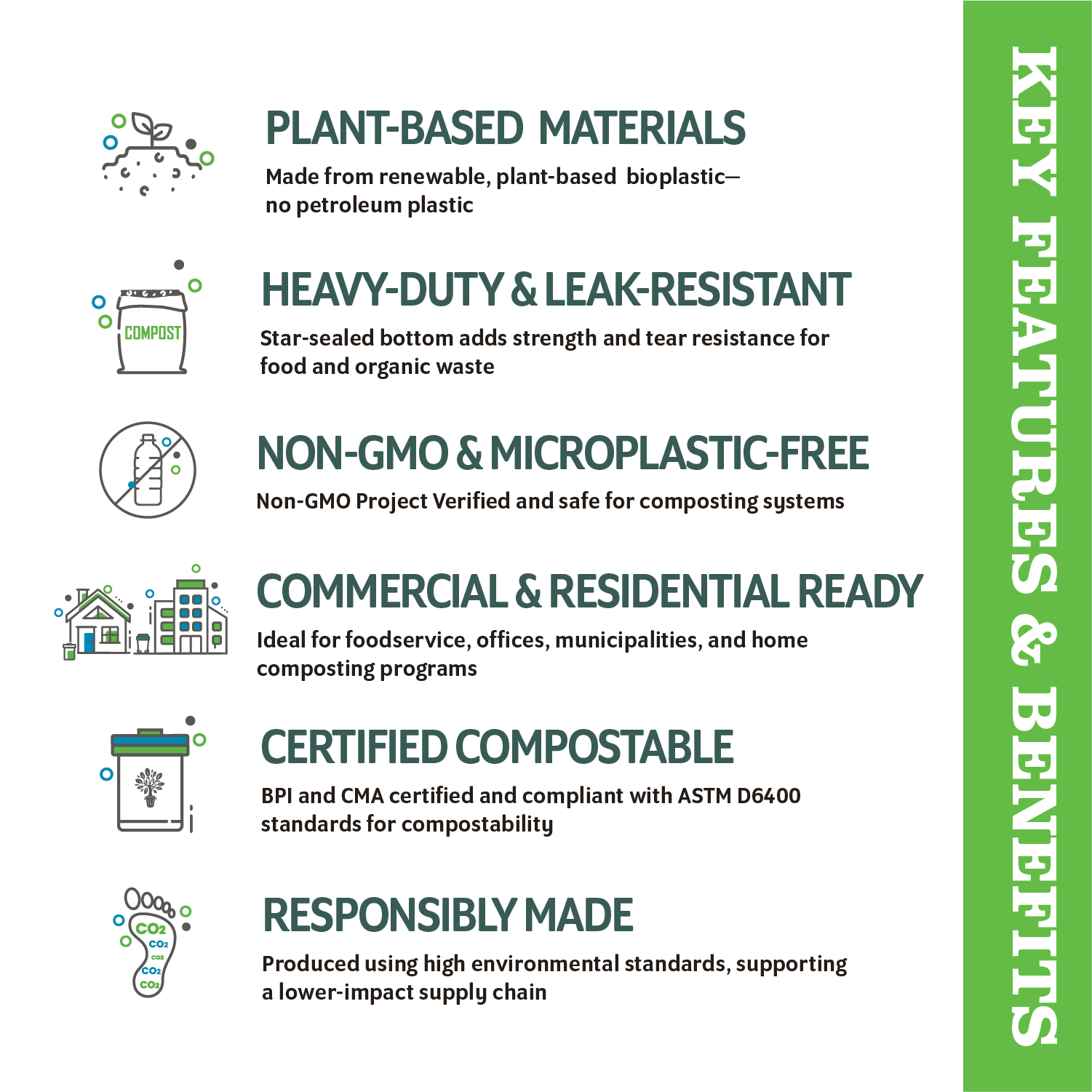 Compost Crew® Compostable Trash Bag Liners  – Heavy-Duty, BPI Certified, Leak-Resistant Liners