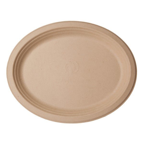 Vegware 9" x 12" Molded Fiber Oval Platter Natural Brown (QTY:500)