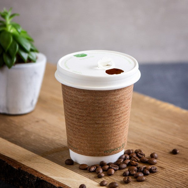Vegware 89-Series PLA Lined Paper Hot Cup Lid with Sip Tab Vented Compostable (QTY 1000), SKU VLID89P